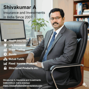 Insurance and Investments, Health Insurance, Life Insurance, Share Trading, Mutual funds, Bonds, Fixed Deposits, fixed income products, structured products etc. Shivakumar A, Insurance and Investments, Mutual funds SIP, 