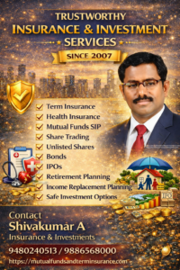 HAPPY NEW YEAR 2026, Term Insurance, Health Insurance, Mutual Funds SIP, Share trading, Unlisted Shares, Bonds, IPOs, Retirement Planning, Income Replacement Planning, Safe Investment Options, contact Shivakumar A, Insurance and Investments, 
