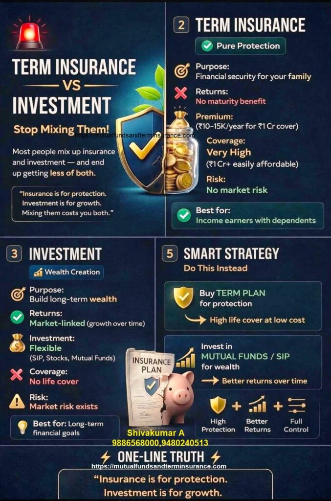 Never mix Insurance and Investments, term insurance, mutual funds, fixed deposits, bonds, guaranteed returns, monthly income